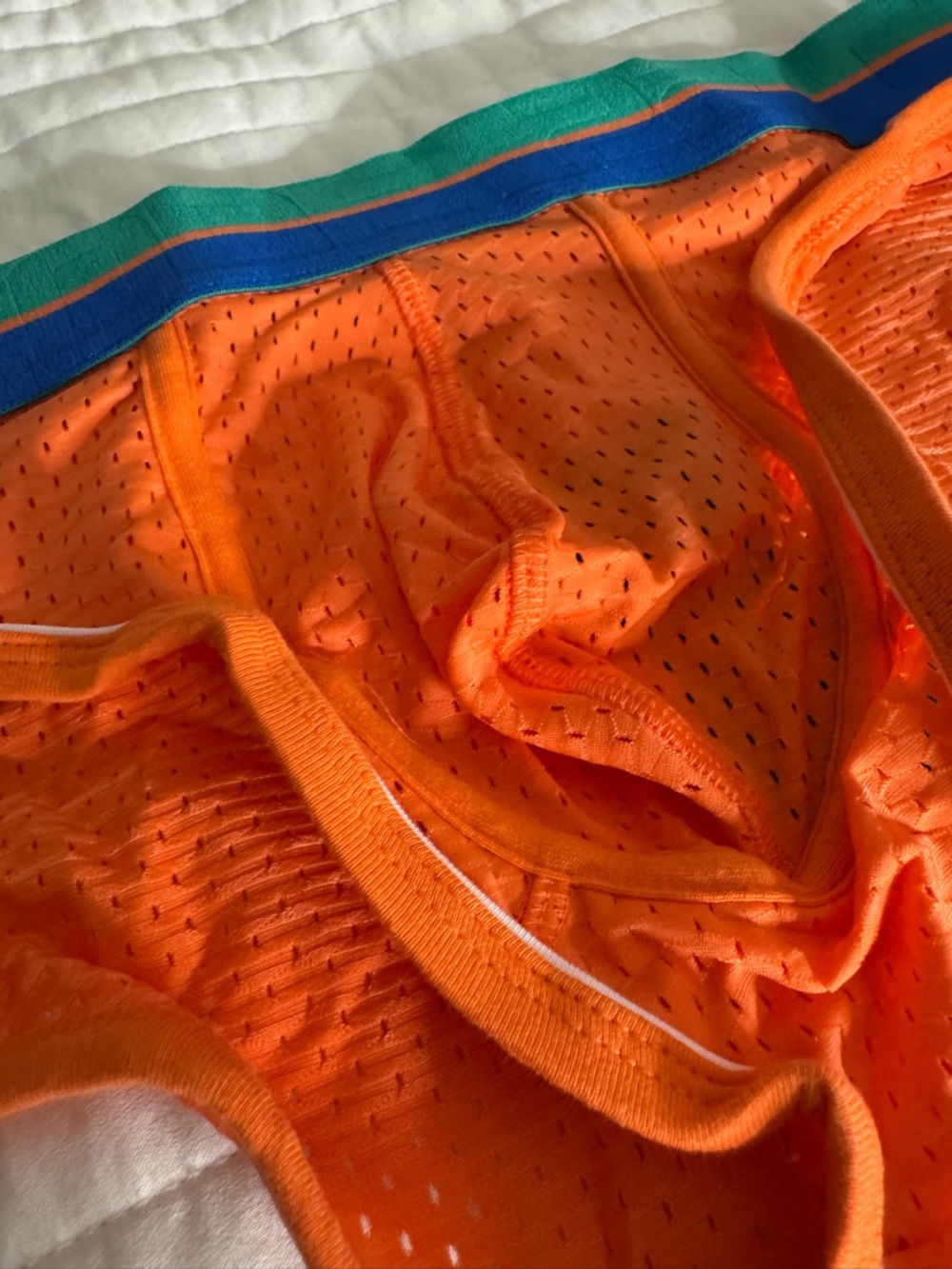 CODE 22 Men's Orange Performance Briefs with Teal & Blue Waistband - Picture 4 of 5